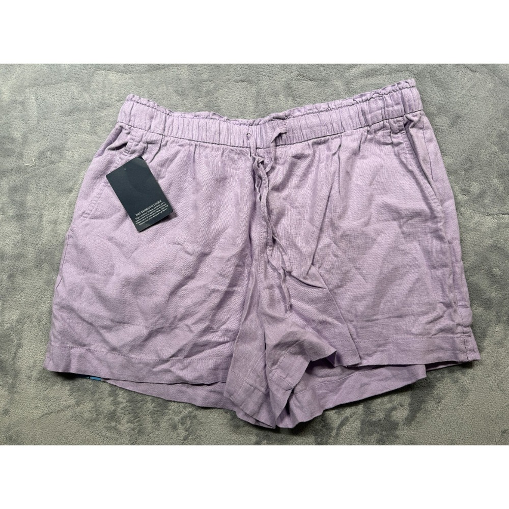Gap Soft Linen Pull On Shorts Womens Large Purple Elastic Waistband Drawstring